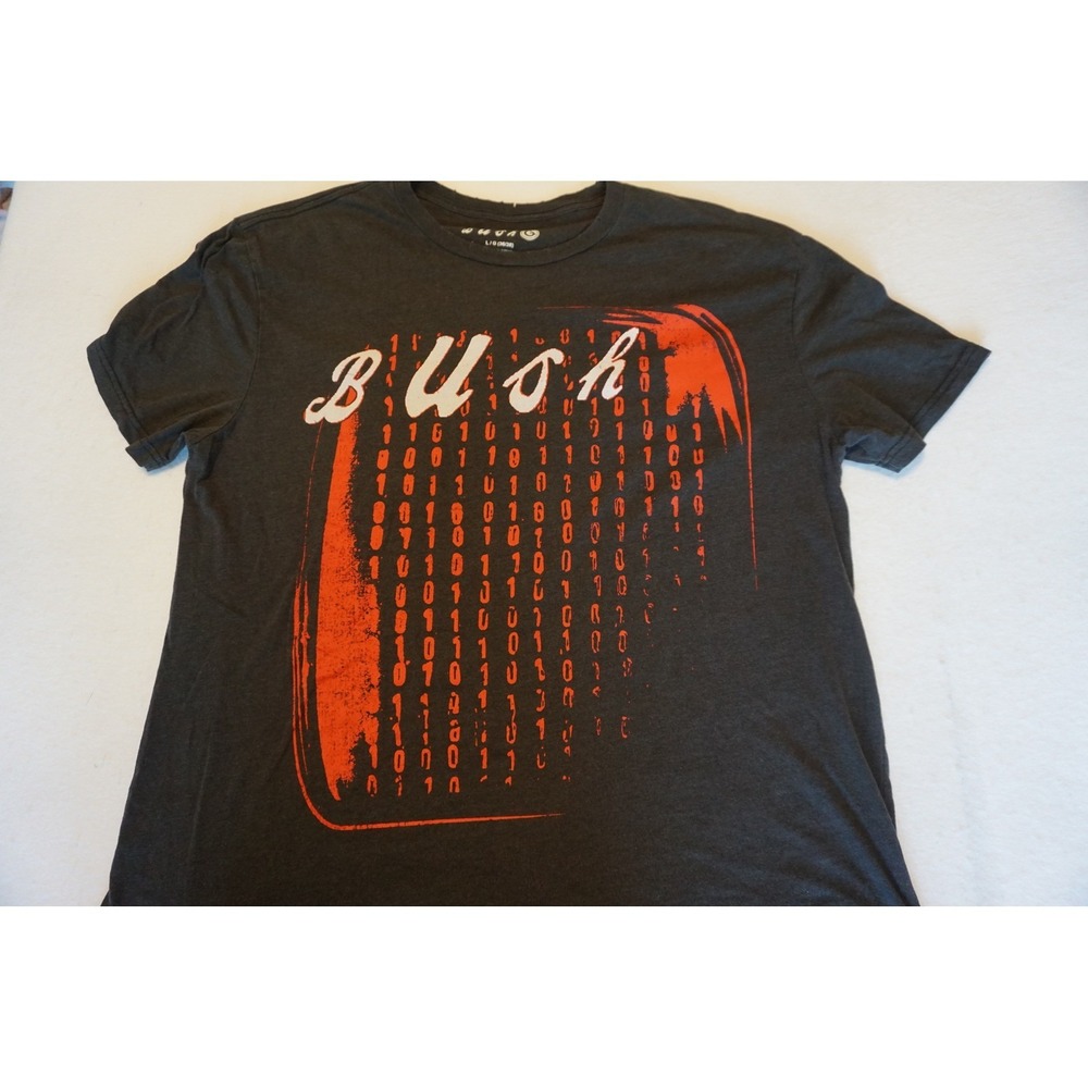 Bush Band Tour T-Shirt Charcoal Gray Binary Code Graphic Mens Large L/G 36/38